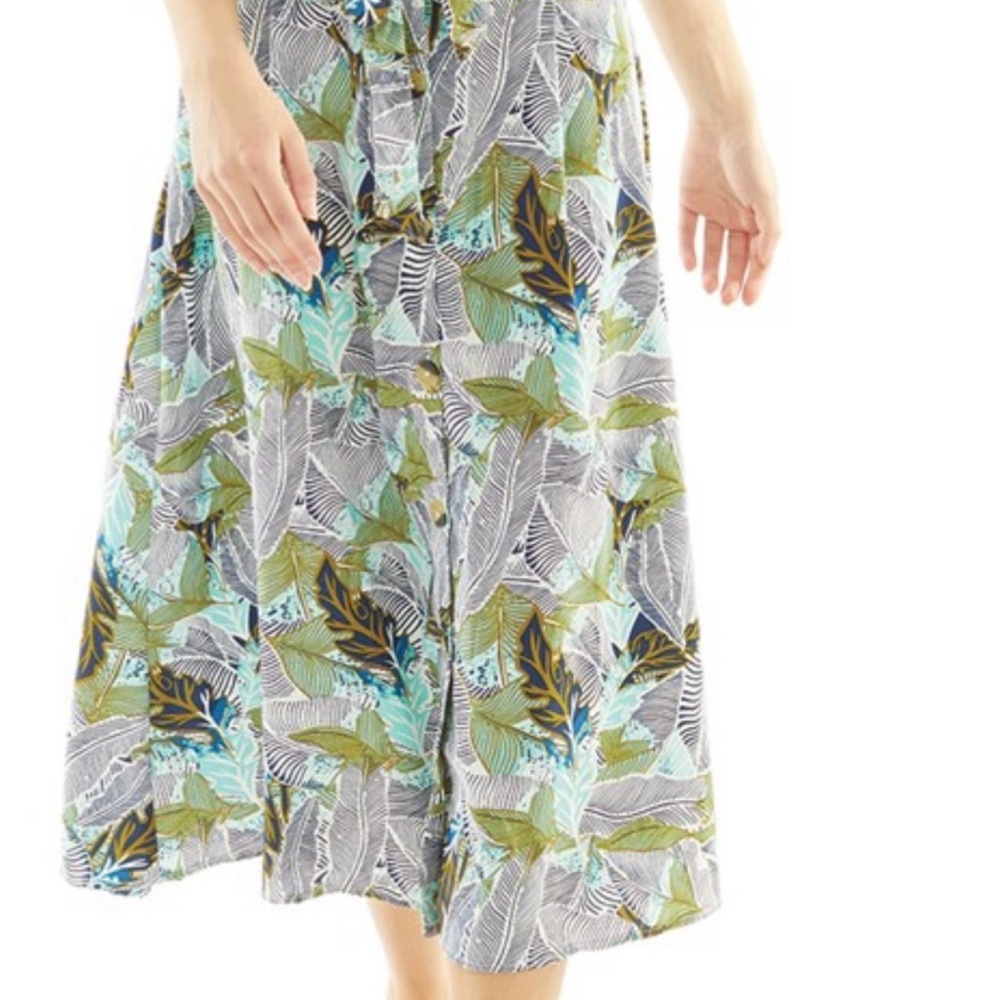 Brave Soul Leafy Green and Gray A-Line Skirt